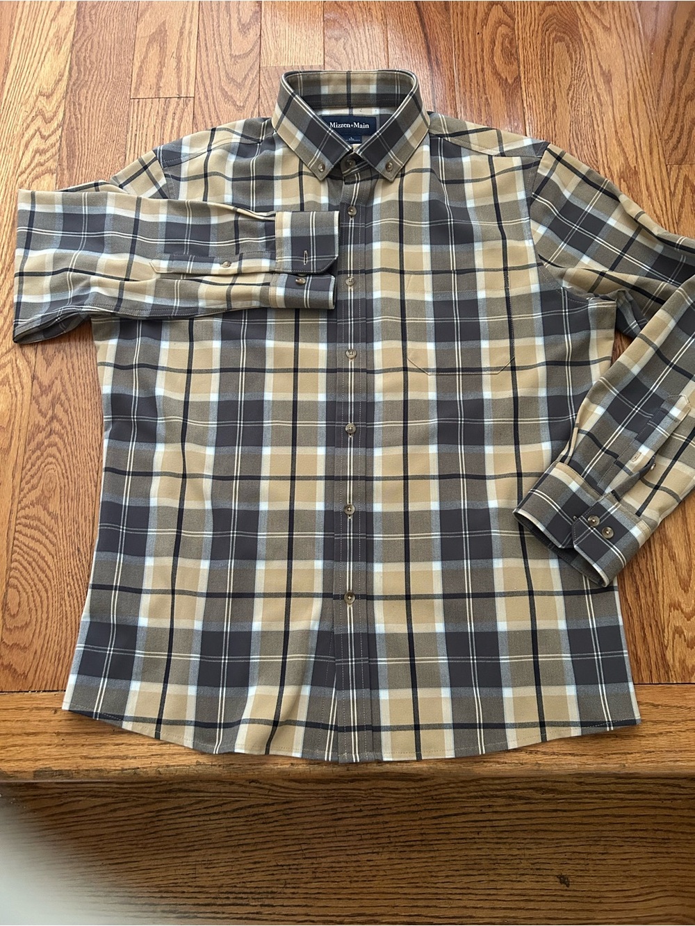 Mizzen + Main City Flannel Plaid Performance Stretch Shirt Large Button Down